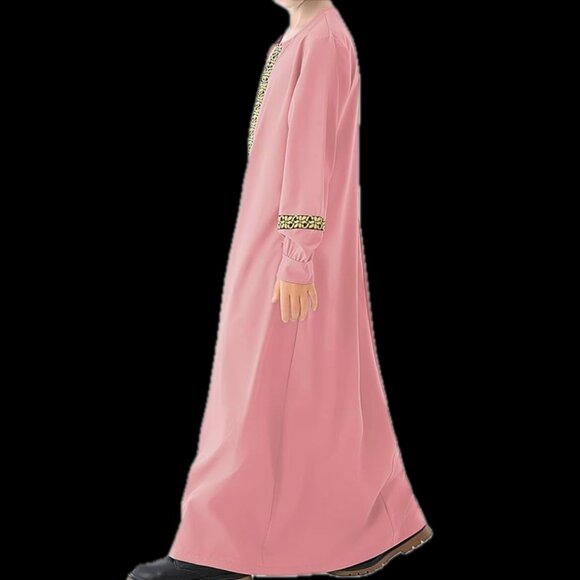 Abetteric Kids Girls Long Sleeve Abaya Dress Muslim Islamic Kaftan Printed Maxi - Picture 12 of 14